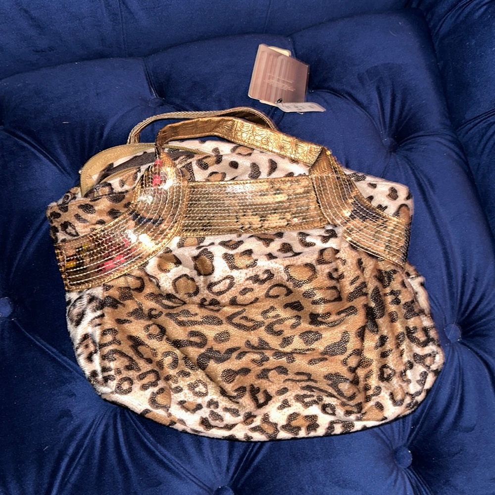 Handheld Leopard Sequin Satchel
